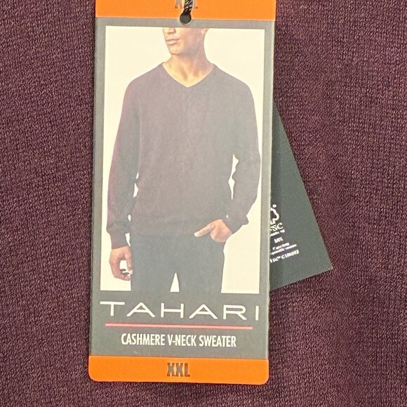 Tahari Cashmere Knit V-Neck Sweater Mens XXL Burgundy Red Soft Cozy Preppy - Picture 4 of 7